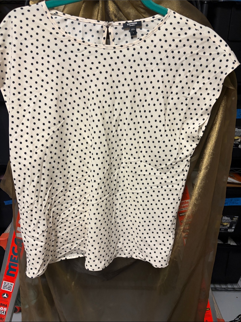 Express Cream Short-Sleeve Polka Dot Blouse Small Gramercy